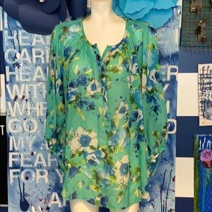 Igigi sheer top green floral 18/20 blouse